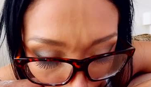 Hot tempered Asian slut in glasses Vicki Chase gives a head on POV movie scene