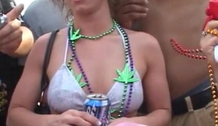 Busty chicks with large tits flaunt their large tits at beach