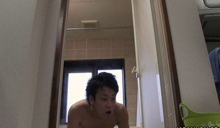 Couple has a bath jointly with a huge boner in it