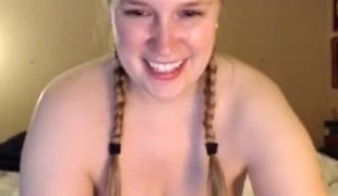 Oiling natural large boobs on webcam