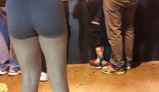 Constricted Ass in Grey Spandex Shorts