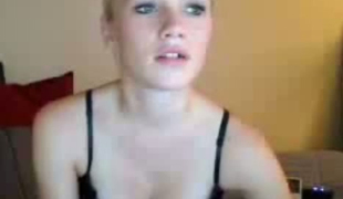 Busty blonde teen fingers her pussy like a worthy webcam model should