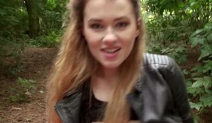 Legal age teenager slut receives fucked in the forest in front of the camera