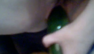 Using a large cucumber kinky pallid lady was teasing her own bawdy cleft