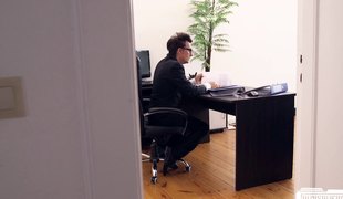 Enticed into sucking and fucking a long boner in the office